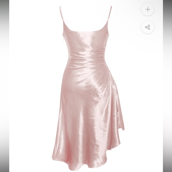 Miss Circle pink/metallic satin like strapped dress with high slit - Picture 2 of 7